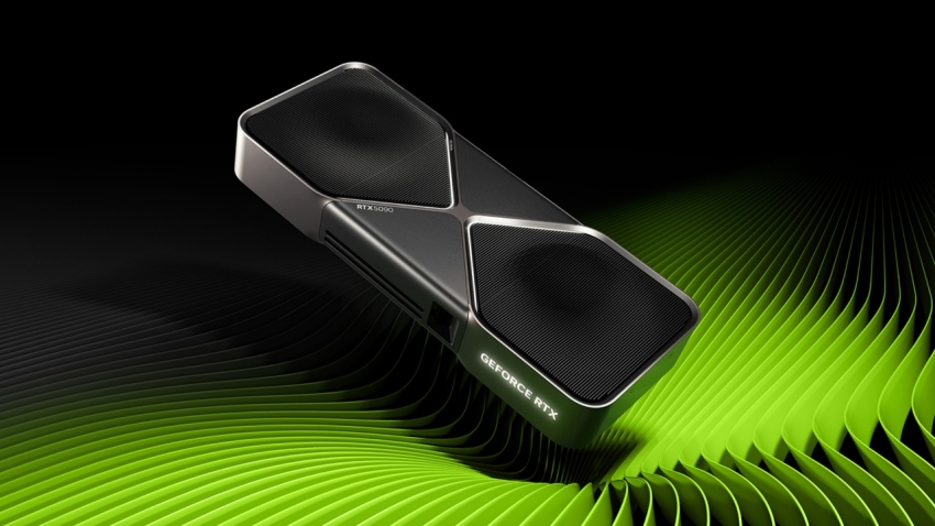 NVIDIA GeForce RTX GPU on green wave background